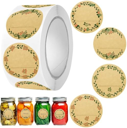 JYNVO 500 Pièces Etiquettes Autocollantes Confiture, 50x50 mm rondes, stickers homemade style vintage, pour bocaux, bouteilles, sachets cadeaux & DIY Pâtisserie