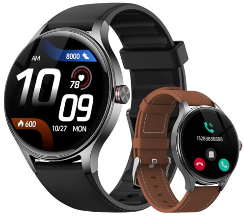 Smart Watches for Men/Women (2 Bands), 1.27“ Round Smartwatch Fitness Tracker with Bluetooth Calls (Make/Answer), Heart Rate/SpO2/Sleep Monitor, 12 Days Battery, IP68 Waterproof