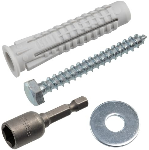 AERZETIX - Kit de 10 chevilles à collerette Ø10x50 mm en nylon + 10 vis tirefond Ø6x50 mm + 10 rondelles larges pour boulon M6 + 1 douille embout de vissage à 6 pans creux 1/4 SW10