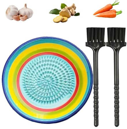 TAKONE Ingwerreibe Keramik – Knoblauch Tellerreibe Mit 2 Pinseln, Extra Scharf & Leicht Zu Reinigen – Für Knoblauch, Ingwer & Gewürze In Der Küche