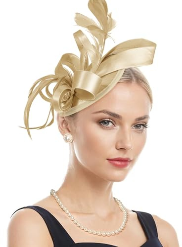Zando Fascinators for Women, Ribbon Feather Tea Party Hats, Elegant Derby Headband Clip for Wedding & Cocktail