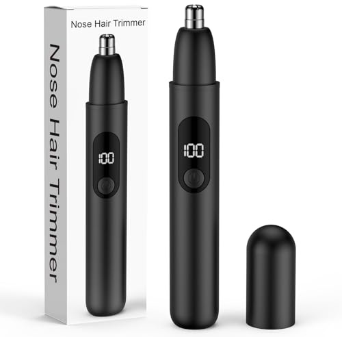 Smity Nose Hair Trimmer, Rechargeable Cordless Painless Ear Eyebrow Trimming Tool Dual Edge Blades Razor Easy Cleansing with LED Light for Man Woman (Black)