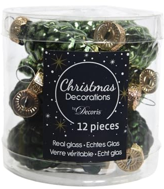 12 Weihnachtskugeln Glas Zapfen 60mm (Grün/Piniengrün) Christbaumkugeln Baumkugeln Weihnachtsdeko Kugeln Glaskugeln Dose