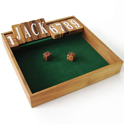 FERME LA BOITE édition JACKPOT jeu de bar pub, jeu de société en bois massif aux normes CE marque française, fermez shut the box, action et réflexes, 2 joueurs et plus à partir de 6 ans, jeux avec dés