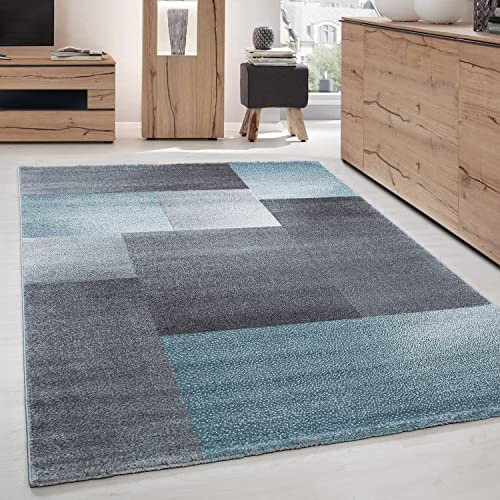 Carpettex Teppich Wohnzimmer Schlafzimmer Esszimmer Kurzflor Modern Optik Meliert, Farbe: Blau, Größe: 200 x 290 cm