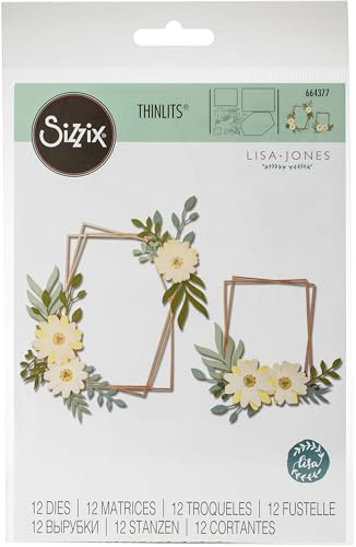 Sizzix Thinlits Set di Fustelle Dettagliate per Papercraft Moderno e Sovrapposizioni - Cornice Floreale Geometrica - 12 Pezzi