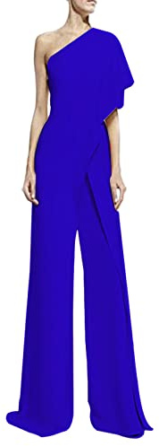 Alaurbeauty Mono sexy para mujer, con un hombro, con volantes, asimétrico, cintura alta, pantalones largos con pierna ancha, elegante, azul, S
