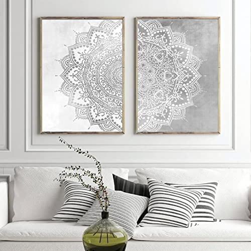 Pennclys Gray Mandala Wall Art Mandala Canvas Wall Decor Abstract Flower Yoga Wall Art Boho Mandala Picture Yoga Lotus Painting Artwork for Living Room Bedroom Decor 16x24x2 Inch Unframed