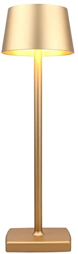 Tischlampe Kabellos, 6000mAh Akku Aufladbar, IP54 Wasserdicht, Warmes Licht LED, Tippen Sie auf Dimmen, Alle Aluminiumlegierungen, Gold