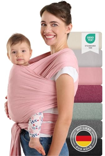 Laleni Tragetuch Baby neugeboren bis 15 kg aus weicher Baumwolle - Babytrage Neugeborene ab Geburt - OEKO-TEX zertifiziertes Tragetuch Kleinkind - Wickeltuch Baby 5,10 m Länge - Baby Wrap in Rose.