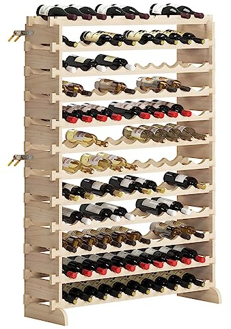 DlandHome - Estante para vino (12 niveles, para 120 botellas, estante para vino, botella, modular, para botellas, de madera, 110 x 35 x 140 cm)