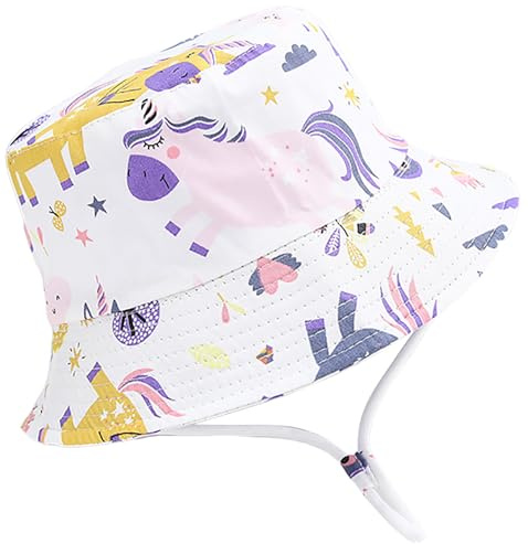 Malaxlx Licorne Colorée Bob Enfant Chapeau de Soleil Chapeau de Pêcheur Chapeaux de Seau Chapeau de Plage Été Extérieur Protection Solaire Bob pour 2-4 Ans Fille Garçon