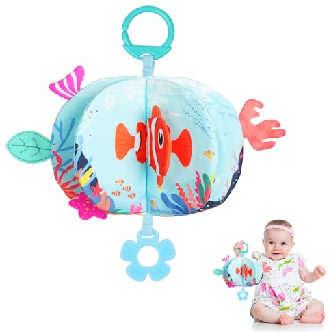HOTUT Babybuch Baby Stoffbuch, Stoffbücher für babys mit Tier Motiven, Fühlbuch Knisterbuch Black & White, Buch Spielzeug 0 Monate -Fische