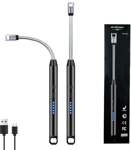 2 PCS Candle Lighter, Electric Lighter Arc Windproof Flameless with 360° Flexible Neck & LED Power Display, Lighters for Candle for BBQ, Grill, Camping, Fireplace, Stove
