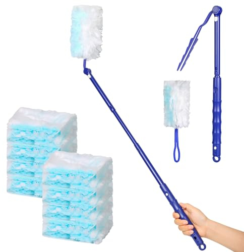 Nadisean 32 Pezzi Piumini Cattura Polvere, Duster Piumini Catturapolvere, Ricariche per Spolverino, Spolverini Usa e Getta con 1 Manici Telescopici + 1 Manico Breve Per Scuola, Ufficio, Casa