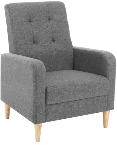 WOLTU Ohrensessel, mit Armlehnen Massivholzbeinen, Sessel Wohnzimmer, Schlafzimmer, Balkon, modern, Leinenbezug, Dunkelgrau