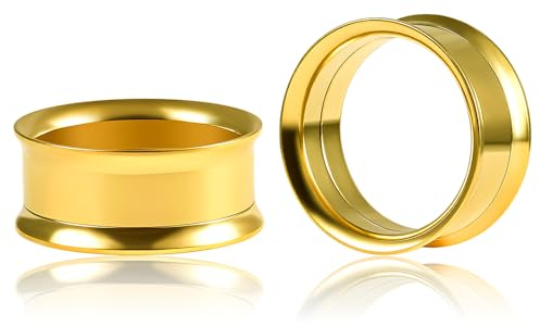 Vankula Ohr Tunnel 1 Paar Double Flared Flesh Plugs mit Schraub Edelstahl für männer damen Ohrpiercing Schmuck 10mm(00G) Gold