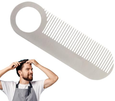 Generic Pettine da barba da uomo, in acciaio inox, tascabile, per la cura della barba e lo styling dei capelli