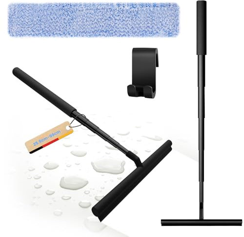 Duschabzieher 23-97cm Langer Stiel-Shower Squeegee, Robuste Aufgerüstete Duschabzieher Boden,Duschabzieher Erweiterba, Bodenabzieher,Fensterreiniger, Abzieher BodenGlaswischer für Dusche Schwarz