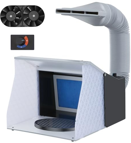 VELPAX Cabina de Pintura para Aerógrafo 9m³/min Velocidad Ajustable con Doble Ventilador, 4 Luces LED, Manguera Telescópica, Ideal para Pintura Decorativa, Manualidades y Decoración de Pasteles