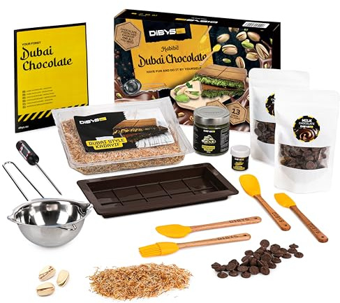 DiBYS Set de Chocolate de Dubái – Molde de Silicona y Ingredientes – 200g de Crema de Pistacho, 300g de Chocolate con Leche y 200g de Pasta de Cabello de Ángel Kadayif – Molde para Chocolate de Dubái