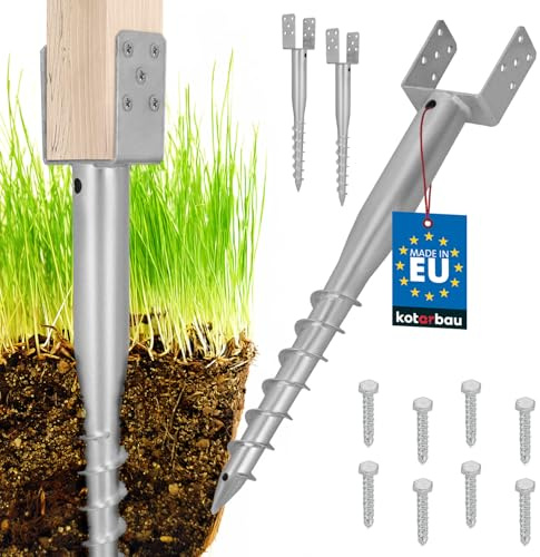 KOTARBAU® 2 soportes para postes en U para atornillar, 120 x 720 mm, acero galvanizado, casquillo de impacto para suelo, base de poste, perno en U, anclaje de tierra, ancla, postes de madera, vallas