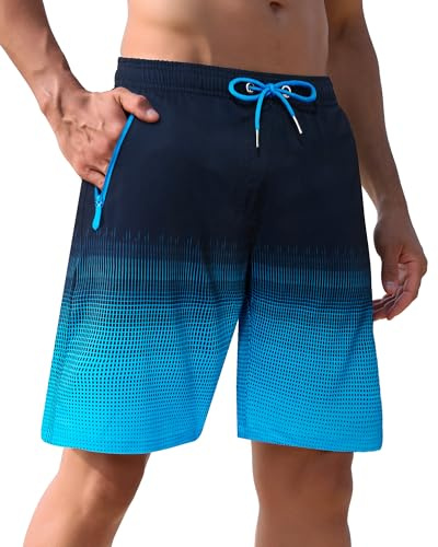 APTRO Men's Swim Trunks 9 inch Bathing Suit Board Shorts with Zipper Pockets Swimsuit Beach Shorts Big and Tall Blue - L