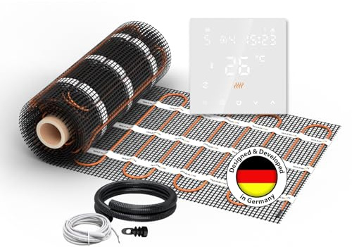 Elektrische Fußbodenheizung für Fliesen: Heizmatte WARMON ULTRA 200 W/m² inkl. Smart WiFi Thermostat TS-300-Serie, Thermostat:TS 300 WiFi Weiß, Mattengröße:2 m²