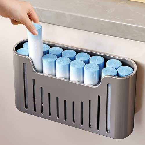 YESENT Kitchen Cabinet Door Storage Box, Self-Adhesive Wall-Mounted Storage Box, Plastic wrap, garbage bags, and small item storage box (Grey)