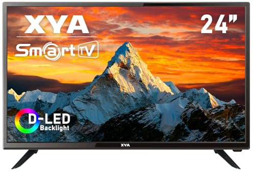 XYA 24 Zoll HD Smart TV, D-LED-Backlight Fernseher HDMI、USB、DVB-T2/S2、RJ45 Schnittstellen, Bildschirm für Wohnzimmer, Schlafzimmer und Heimantertainment – Schwarz