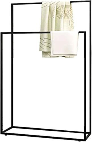 Toallero de metal independiente, elegante soporte para toallas de baño para dormitorio y lavandería, 75 x 25 x 125 cm, solución de almacenamiento (negro)