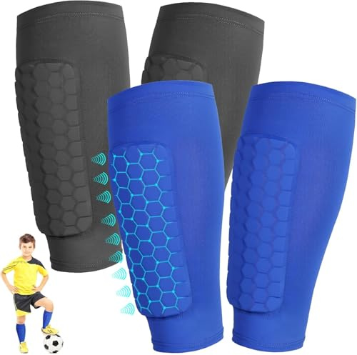 2 Pairs Shin Guards Kids,Shin Defender Kids,Football Soccer Shin Pads, Honeycomb Compression Sleeve Football Shins Guard For Boys Kid Teenagers,S