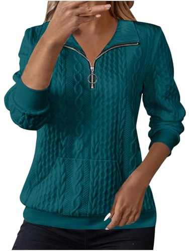 Women's Jumpers, Jumpers for Women UK Sweatshirts Lapel Half Zip Knit Cable Ladies Sweatshirt Long Sleeve Tops Fall Winter Sweaters Warm Tunics Hoodies Outfit Clothing, Navy M