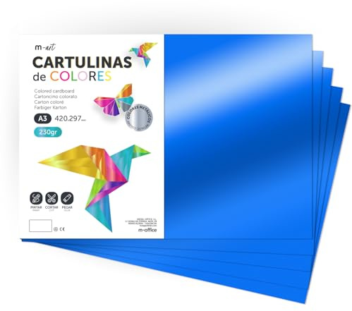 Carton Métallisé Couleur A3, 230 g/m², Feuilles Cartonnées Grandes, Carton de Couleur pour Loisirs Créatifs, Projets Artistiques et Décorations, Effet Brillant · m-office (10 feuilles, bleu)