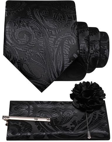 JEMYGINS Ensemble de cravates Paisley - Motif baroque - Pour homme - En polyester - Élégant - Avec pochette - Pince à cravate - Fleur de boutonnière - Pour mariage et affaires - Multicolore