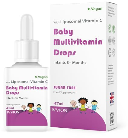 IVVION Vegan Multivitamin Drops for Infants & Kids (Age 3 Months+) | 9 Essential Vitamins with Liposomal Vitamin C, Mango Flavour | Sugar-Free, Non-GMO, Gluten-Free, Made in UK (55 Days Supply)