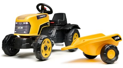 Falk Tracteur à pédales JCB Enfant avec remorque, dès 2 Ans | Capot ouvrant et assise réglable