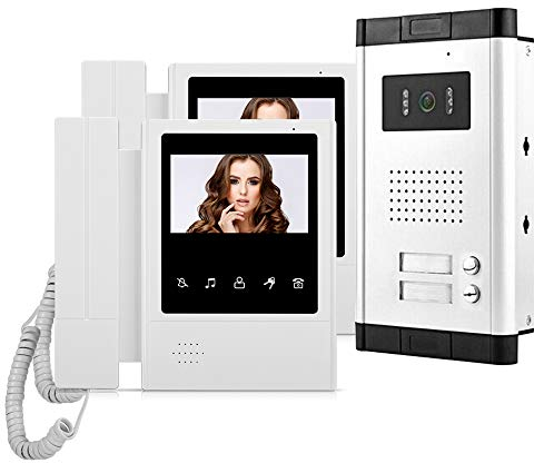HFeng 4.3 Videocitofono con Campanello Video a Colori 2 Monitor + 700TVL IR COMS Telecamera da Esterno con Visione Notturna per 2 Appartamenti/Famiglie