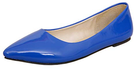 LOVOUO Pump Ballerinor Lack för kvinnor med spetsiga spetsiga skor, Bleu Royal, 38 EU