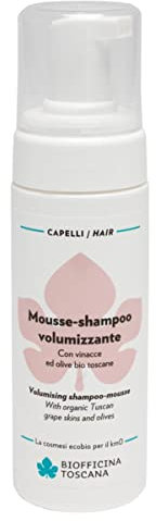 Biofficina Toscana Mousse Shampoo Volumizzante, 150 ml – Shampoo per capelli fini e sottili ad azione protettiva – Formula spumosa con vinacce e olive bio toscane