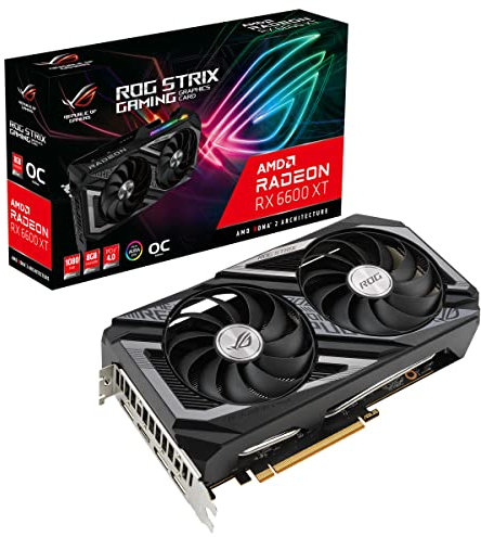 Asus ROG Strix AMD Radeon RX 6600 XT OC Edition Scheda Grafica, AMD RDNA 2, PCIe 4.0, 8GB GDDR6, HDMI 2.1, DisplayPort 1.4a, Ventole Axial Tech, Super Alloy Power II, GPU Tweak II, Nero