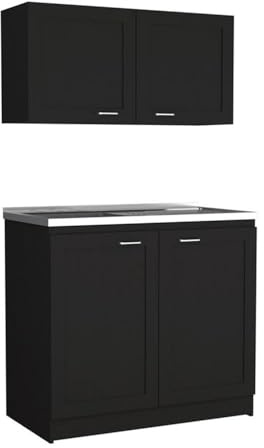 FM FURNITURE 2-Piece Kitchen Cabinet Set with Sink Countertop & Wall Cabinet—Dark Brown, 41 Wide