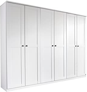 Rauch Möbel Rosenheim Schrank Kleiderschrank Drehtürenschrank mit Kranzblende Weiß 6-türig inkl. Zubehörpaket Basic 3 Einlegeböden, 3 Kleiderstangen, BxHxT 271x212x58 cm