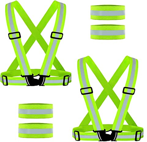 ZMREN Gilet de Sécurité, Gilet Réfléchissant + Bracelets de Sécurité Réfléchissant, Élastique Haute Visibilité Gilet, Réglables et Elastiques réfléchissants, pour Le vélo, la Marche, la Course