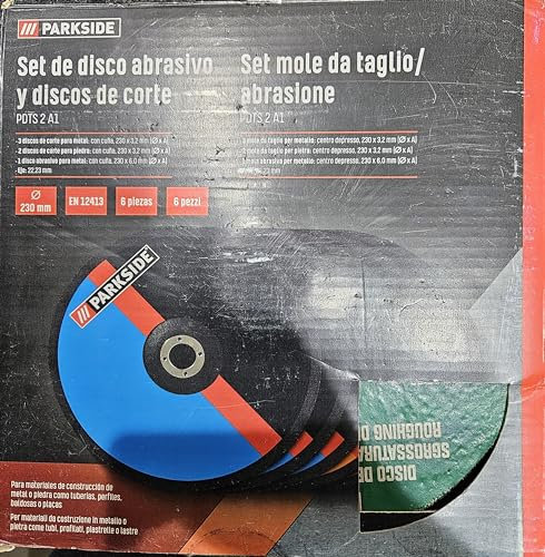 Discos de corte 230 mm Metal Hierro Piedra INOX. Juego 6 discos para amoladora ángular compatible 3,2 mm