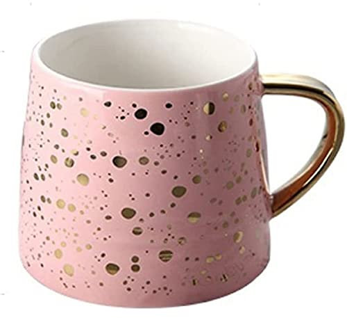 FülleMore Keramik Kaffeebecher mit Henkel glänzende Pailletten Kakaobecher 320ml Teetasse Kaffeetasse Geschenk Keramikbecher Bürotasse (Rosa)