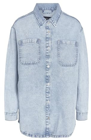 Noisy may Damen Jeansjacke Oversize Denim Übergangsjacke Dropped Shoulder Shacket Bleached Design, Farben:Hellblau, Größe:S