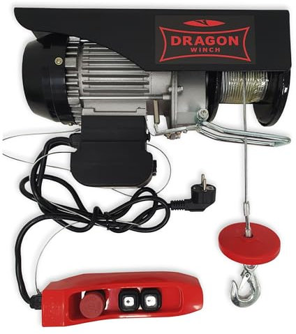 Dragon Winch Verricello elettrico 500kg 230V Argano motorizzato 1050W con telecomando a cavo | Paranco Elettrico a fune con capacità di carico 250kg–500kg Altezza di sollevamento 12m