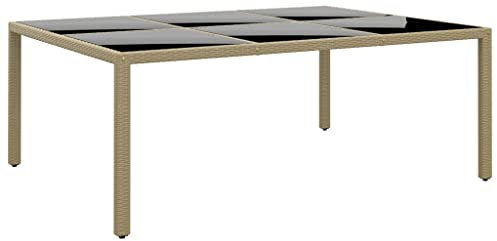 AUVYI Gartentisch 200x150x75 cm Hartglas und Poly Rattan Beige Bierpong Tische Multifunktionstisch Campingtisch Buffettisch Küchentisch Biertisch Beistelltisch Klein Dining Table Pokertisch