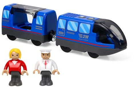 EVERGD Electric Train Set Age 3+ for Kids, Magnetic Martin Battery Powered Powerful Engine Locomotive Train Set Educational RC Train Model for Wooden Track (Blue)